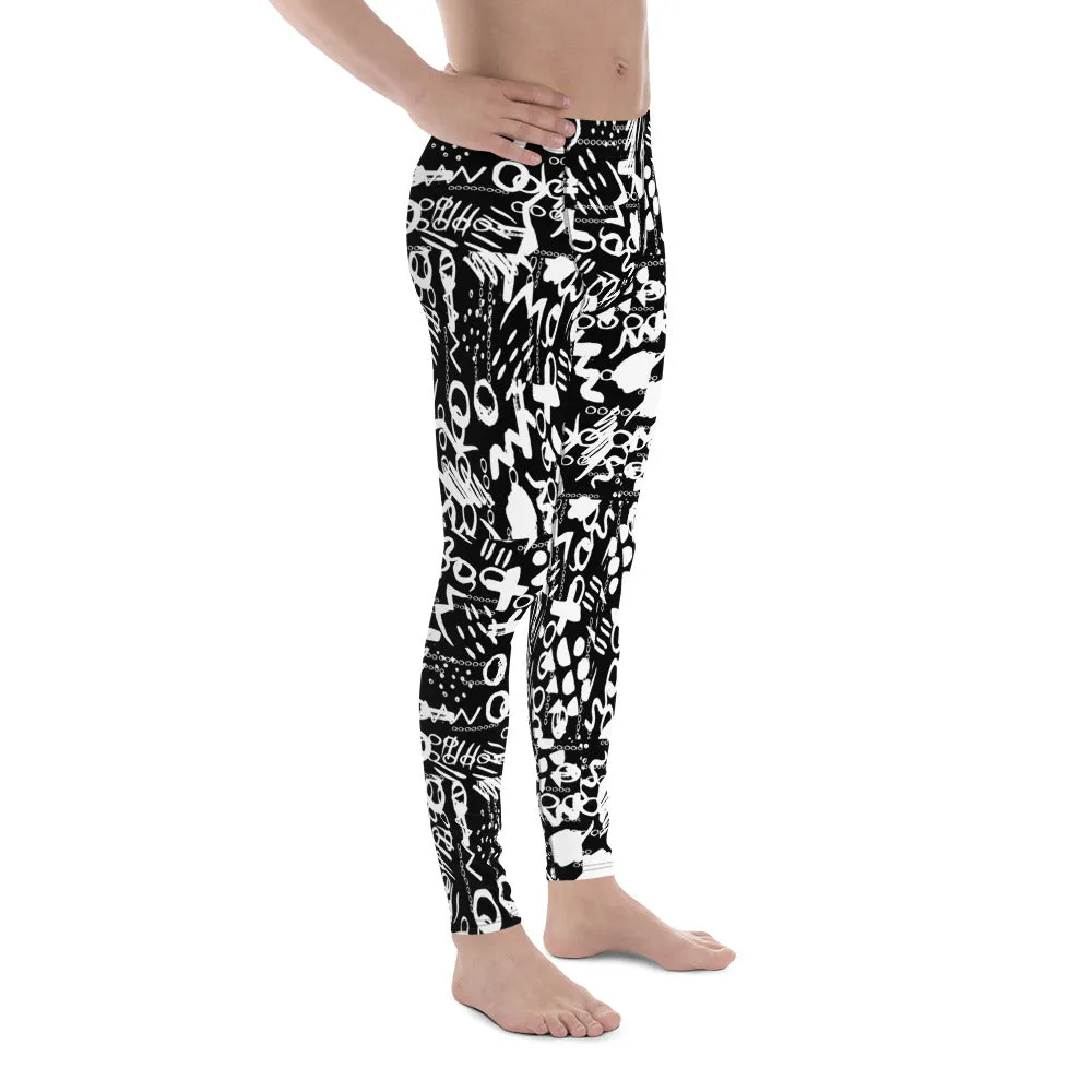 Men's Leggings, Black White Wrestling Tights, Gym Leggings, Gifts for Him, Yoga Leggings, Rave Pants, Festival Tights