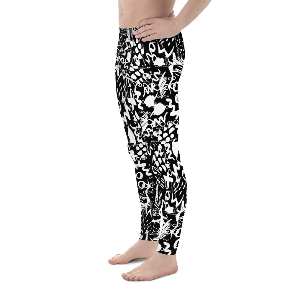 Men's Leggings, Black White Wrestling Tights, Gym Leggings, Gifts for Him, Yoga Leggings, Rave Pants, Festival Tights