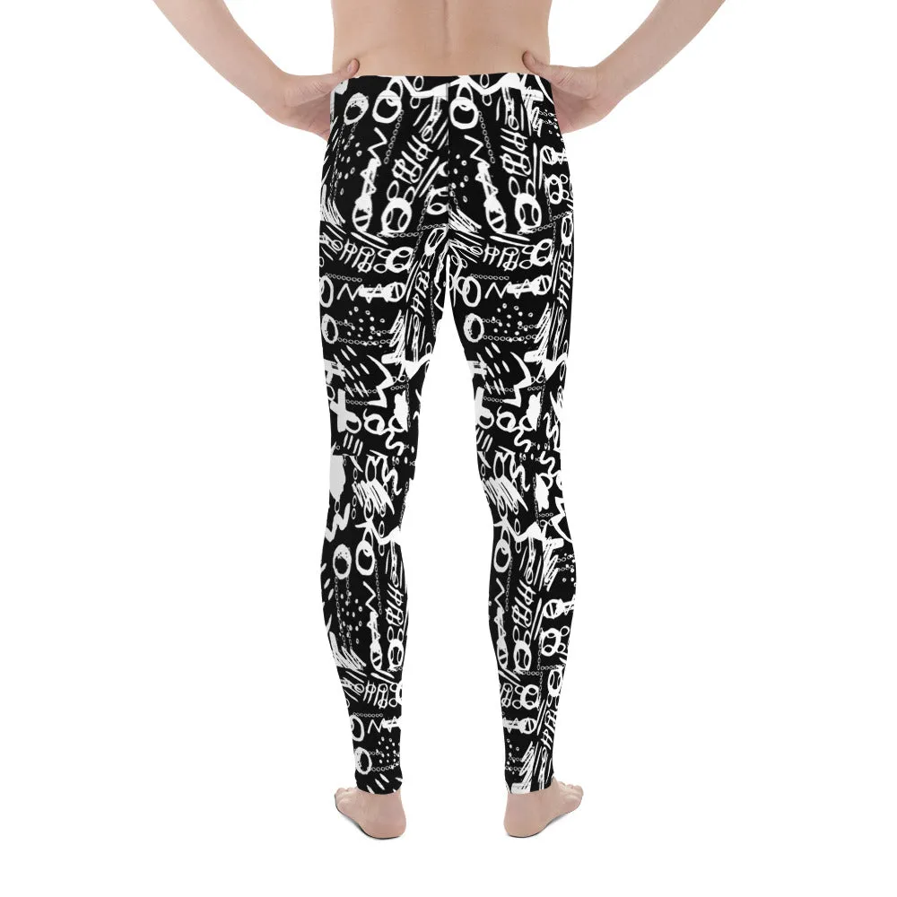 Men's Leggings, Black White Wrestling Tights, Gym Leggings, Gifts for Him, Yoga Leggings, Rave Pants, Festival Tights