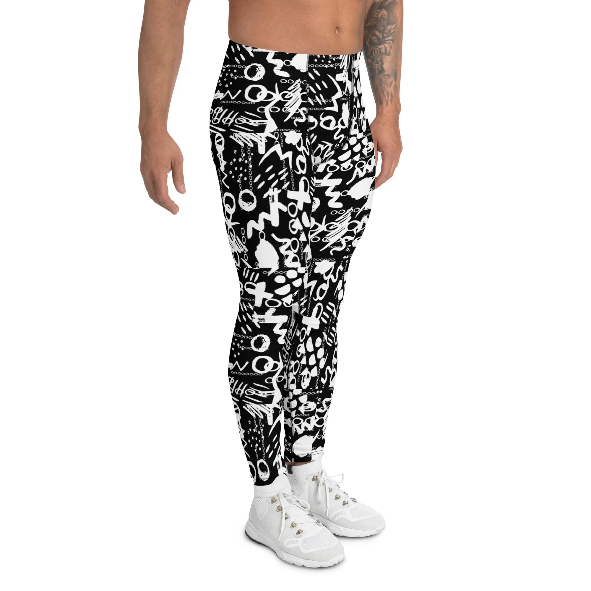 Men's Leggings, Black White Wrestling Tights, Gym Leggings, Gifts for Him, Yoga Leggings, Rave Pants, Festival Tights