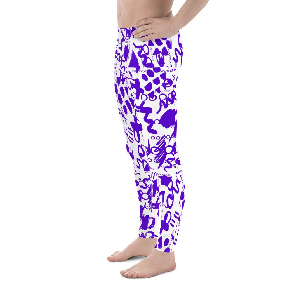 Men's Leggings, Men Gym Leggings, Wrestling Tights, Printed Leggings, Yoga Leggings, Rave Pants, Festival Tights, Purple, White