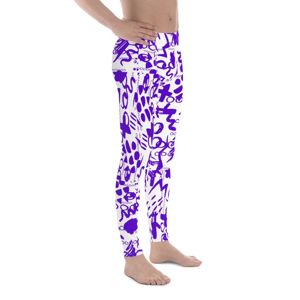 Men's Leggings, Men Gym Leggings, Wrestling Tights, Printed Leggings, Yoga Leggings, Rave Pants, Festival Tights, Purple, White