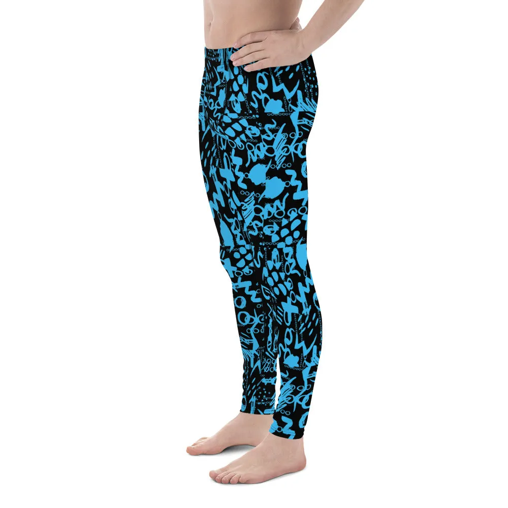 Men's Leggings, Men's Colorful Pants, Men's Gym Leggings, Wrestling Tights, Festival Tights, Blue, Black