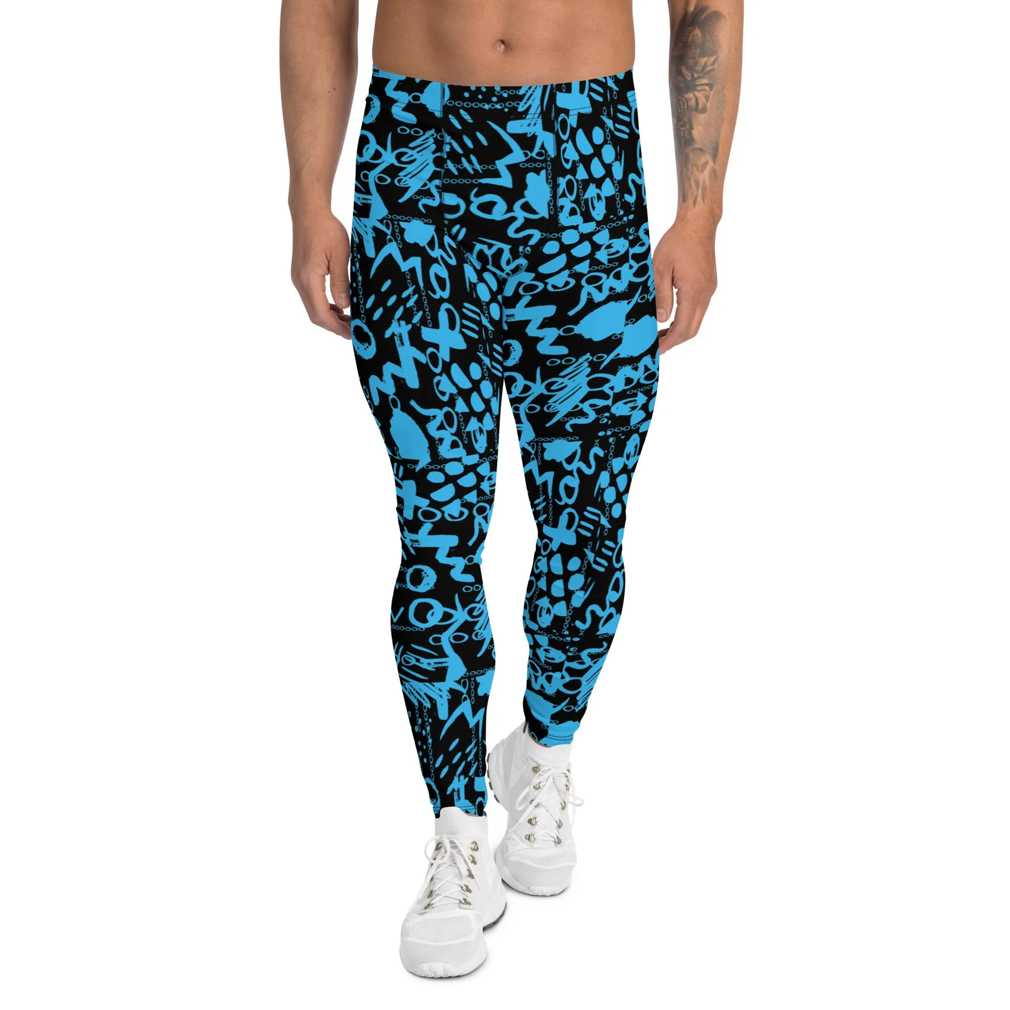 Men's Leggings, Men's Colorful Pants, Men's Gym Leggings, Wrestling Tights, Festival Tights, Blue, Black