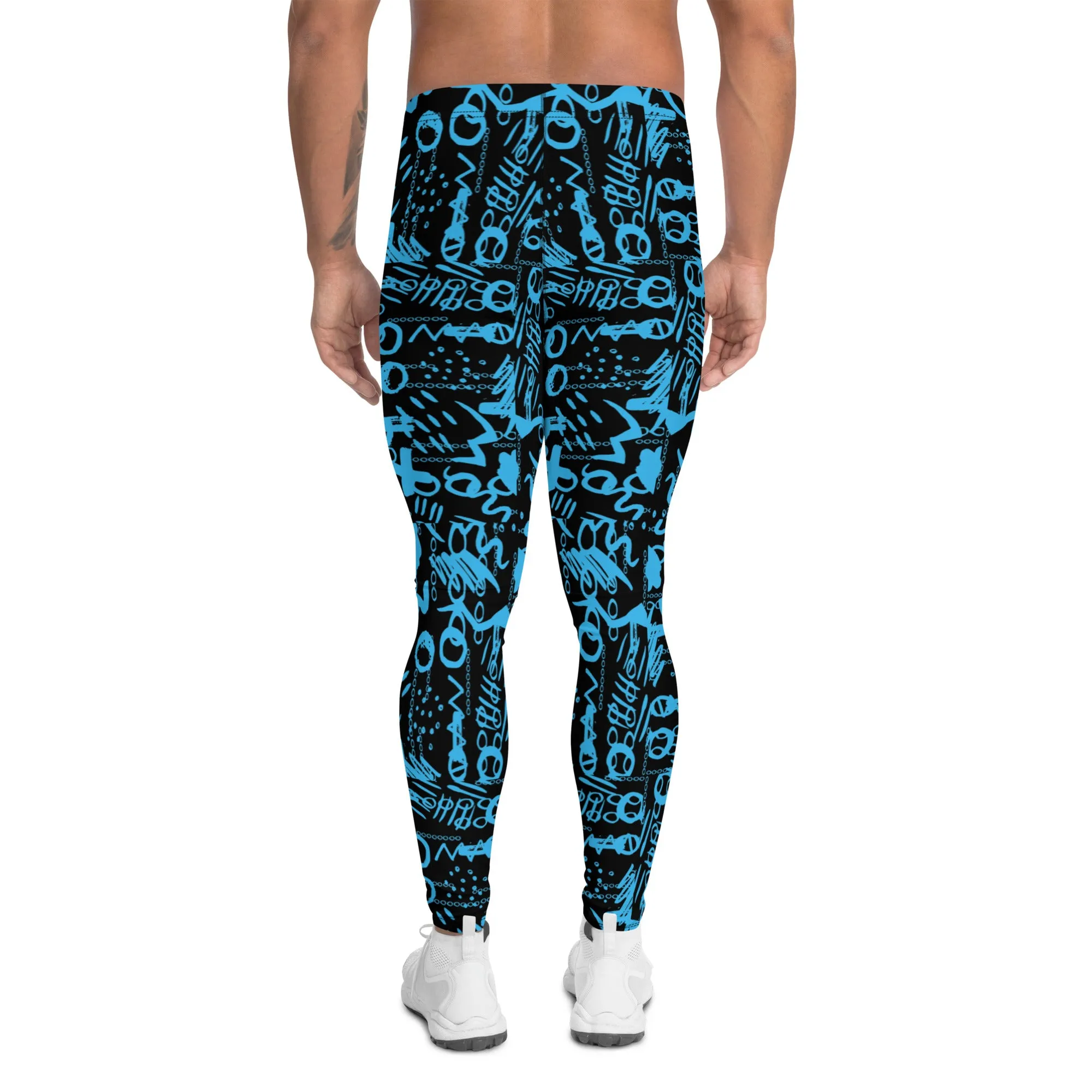 Men's Leggings, Men's Colorful Pants, Men's Gym Leggings, Wrestling Tights, Festival Tights, Blue, Black