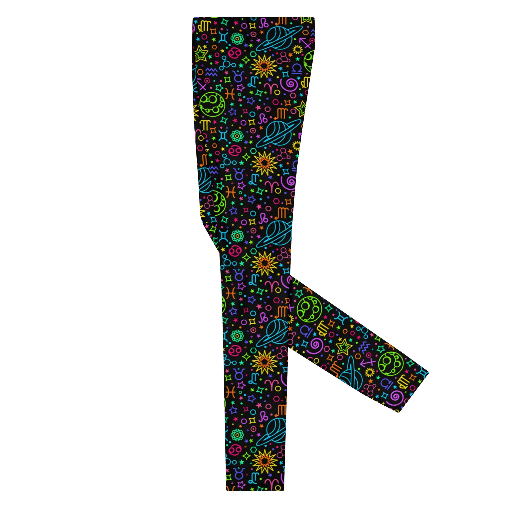 Men's Leggings, Neon, Astrology, Stars, Planets, Zodiac, Black