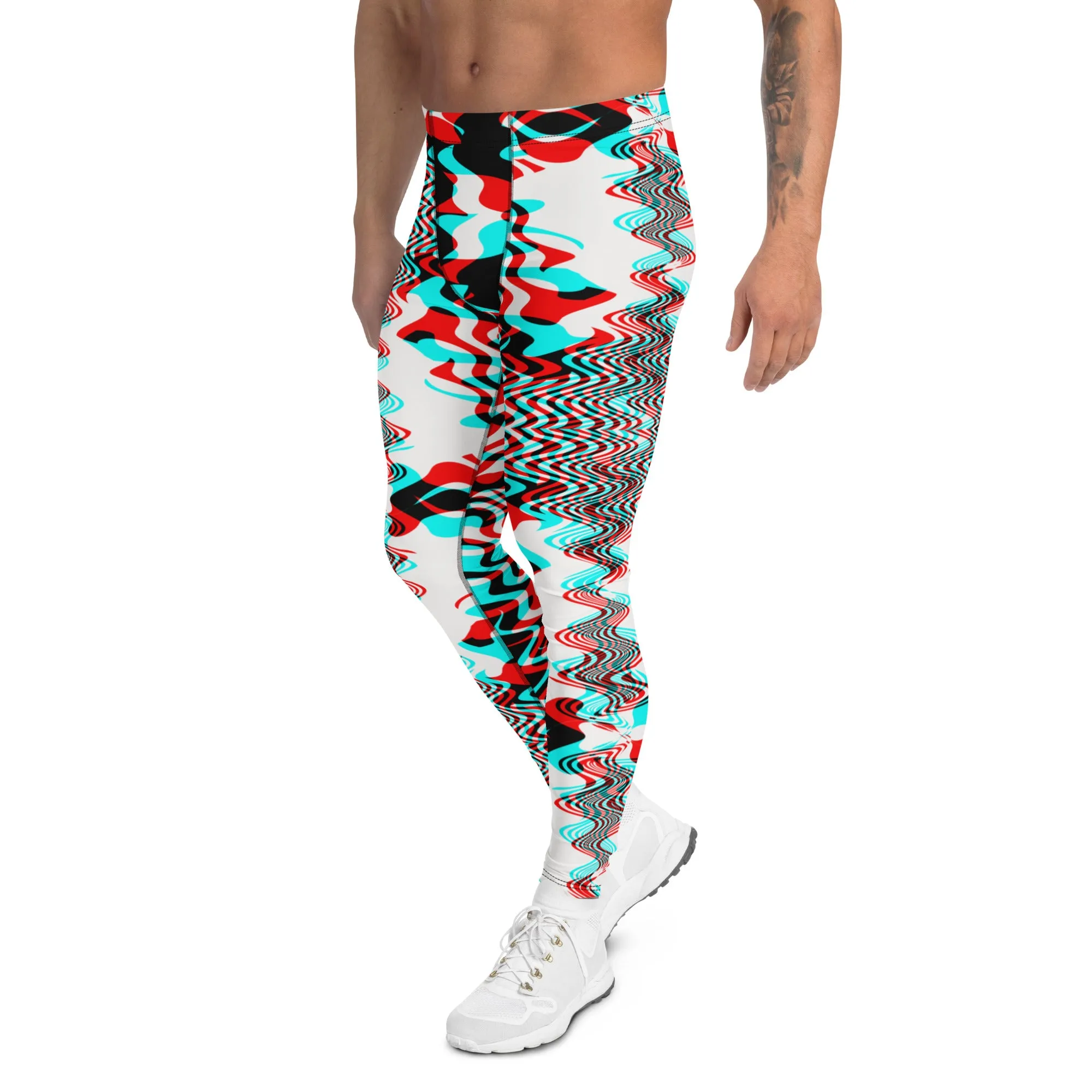 Men's Party Pants, Festival Tights, Psychedelic, Men's Leggings, Gym Leggings, Wrestling Tights, Printed Leggings, Yoga Leggings, Man Pants, Men's Leggings Waves Red Blue Black White