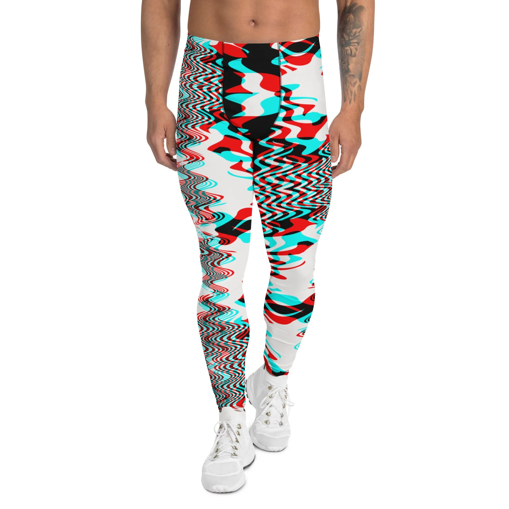 Men's Party Pants, Festival Tights, Psychedelic, Men's Leggings, Gym Leggings, Wrestling Tights, Printed Leggings, Yoga Leggings, Man Pants, Men's Leggings Waves Red Blue Black White