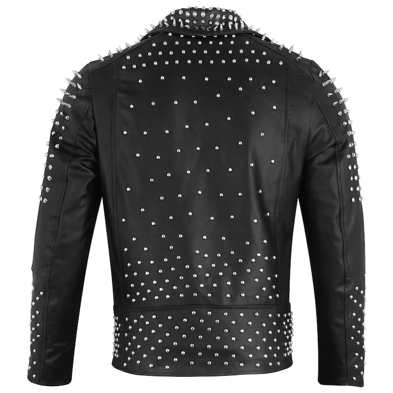 Mens Silver Studded Moto Jacket