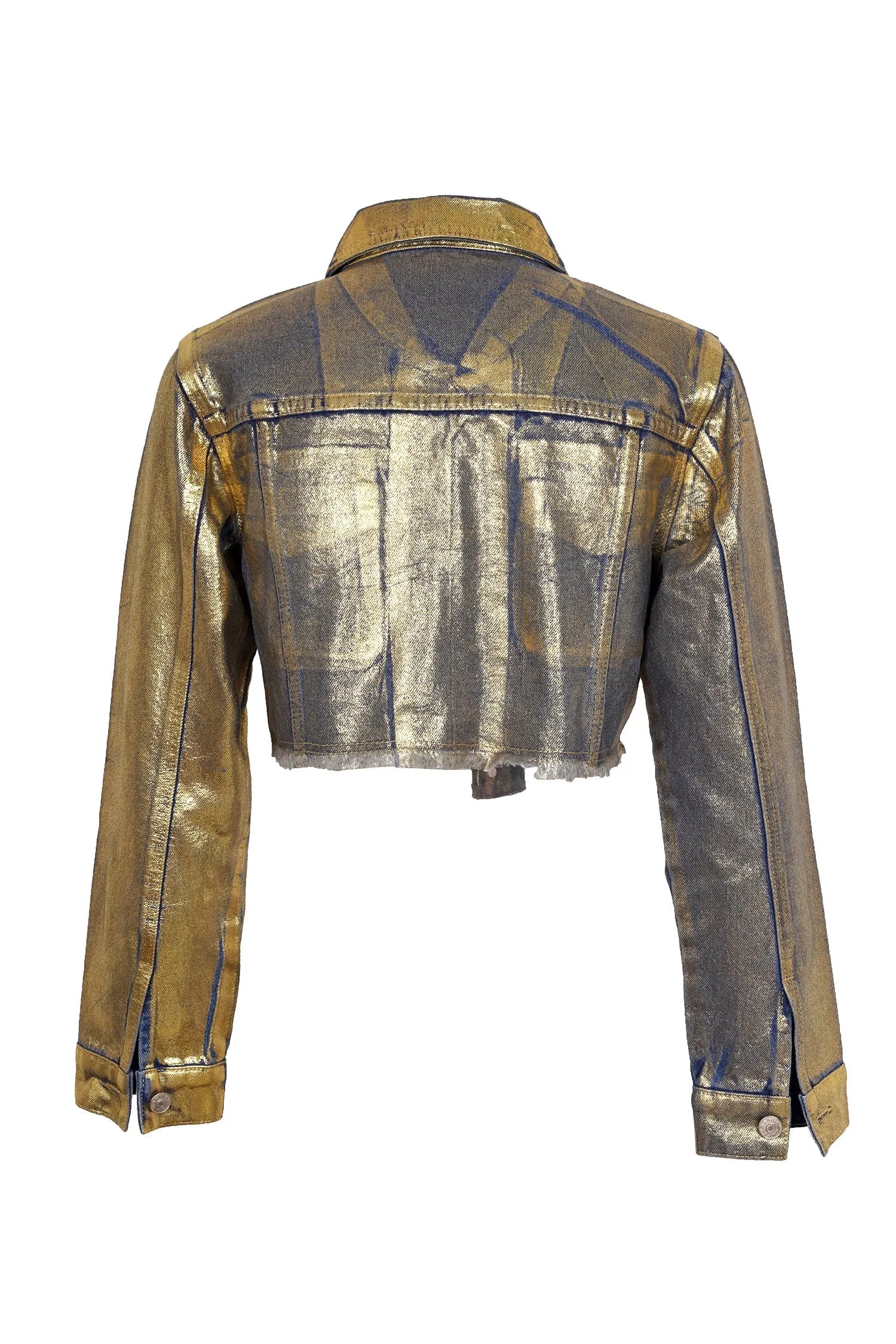 Metallic Gold Washed Cropped Denim Jacket