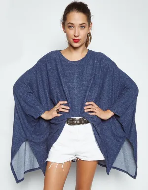 Michael Lauren Orrick Oversized Draped Cape in Navy/Marble