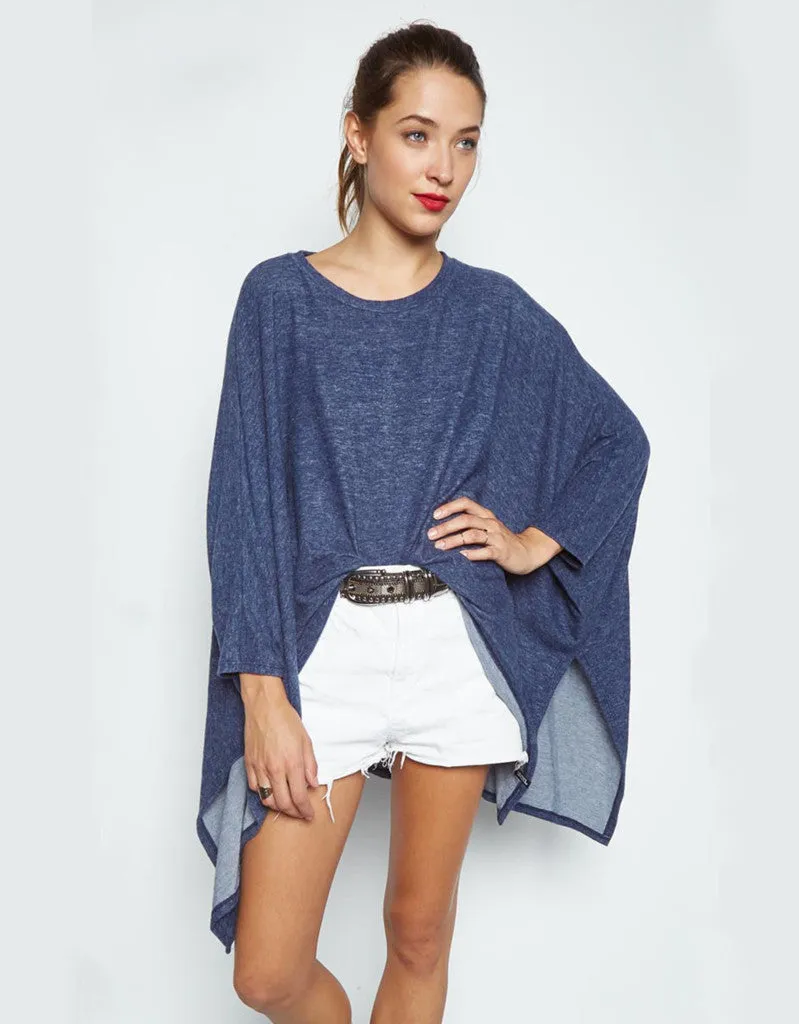 Michael Lauren Orrick Oversized Draped Cape in Navy/Marble