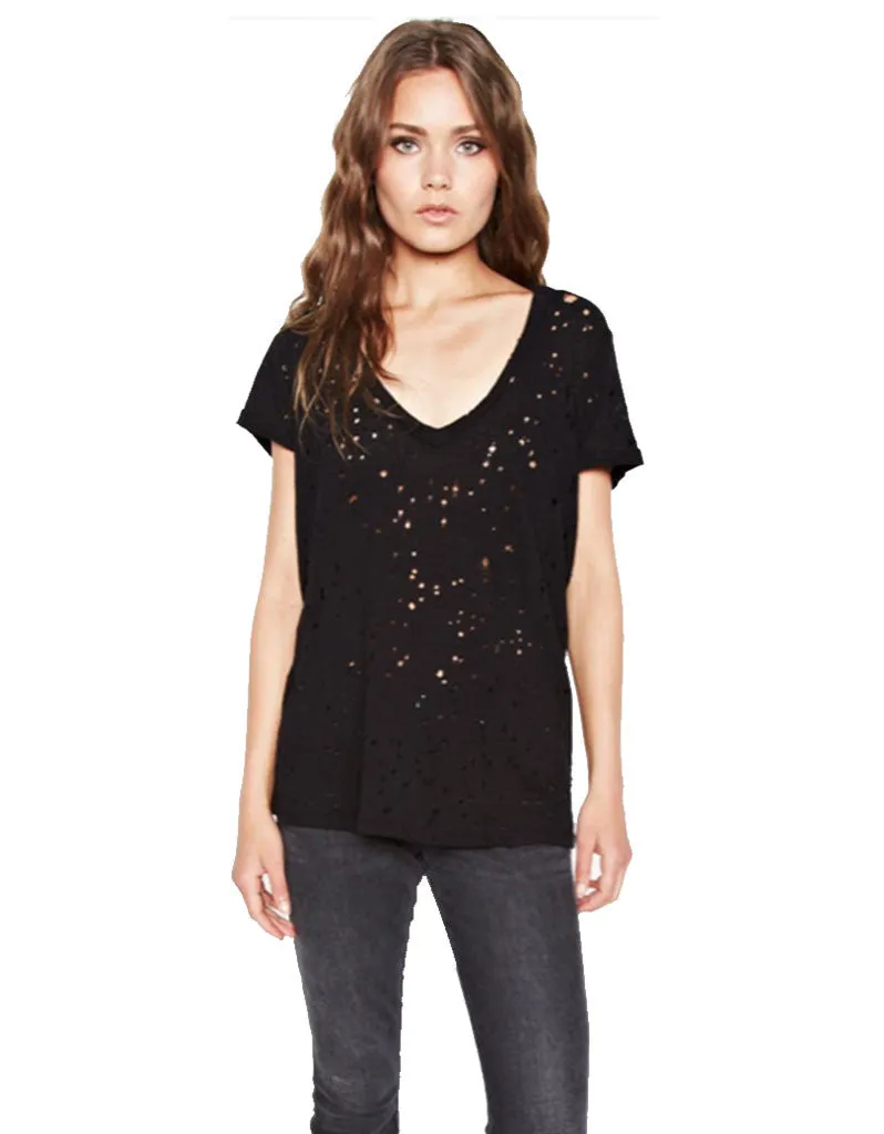 Michael Lauren Poet V-Neck Tee w/Holes in Black