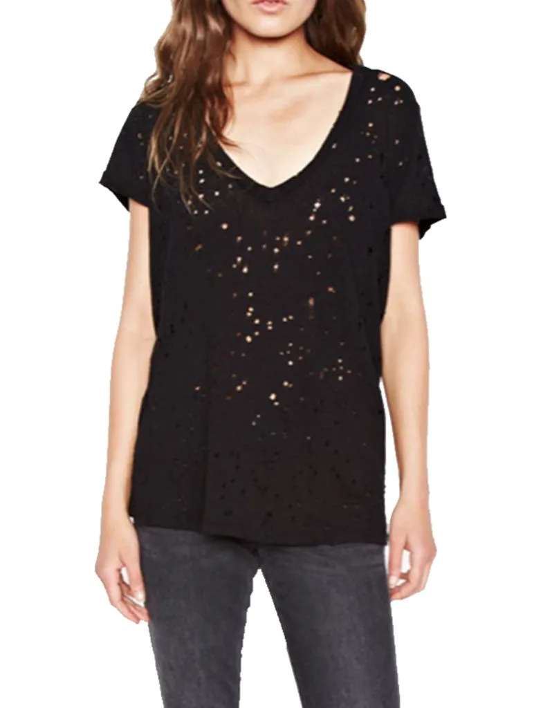 Michael Lauren Poet V-Neck Tee w/Holes in Black