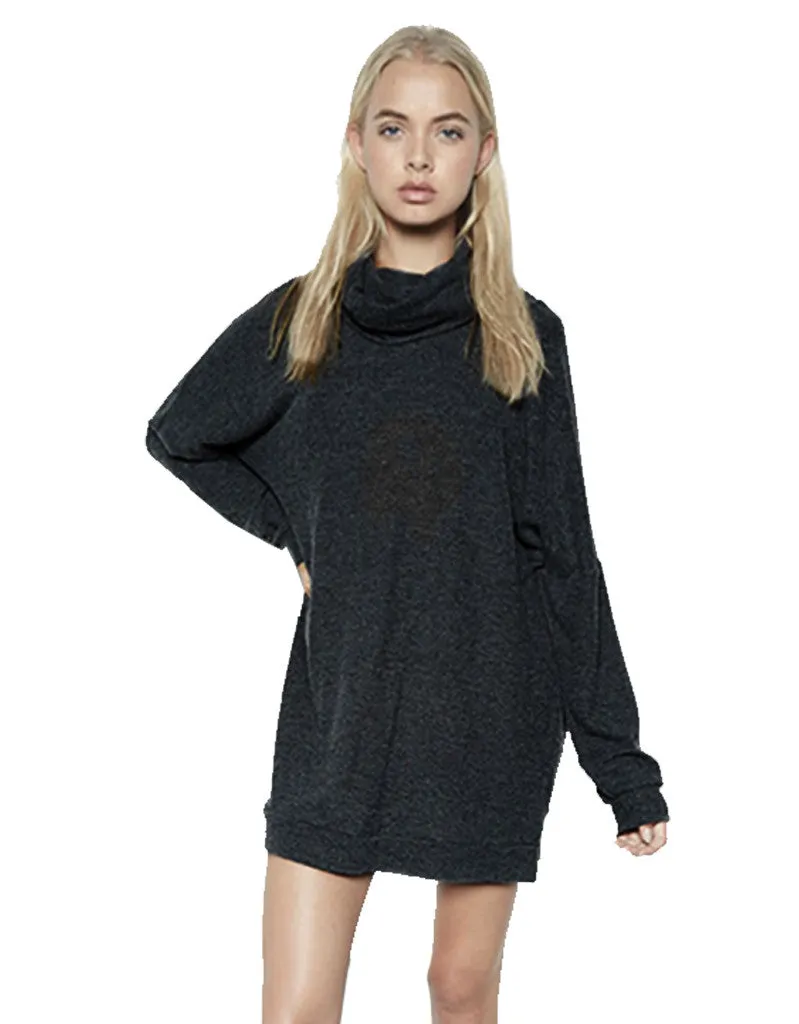 Michael Lauren Vargus L/S Draped Turtleneck Dress in Jet Black