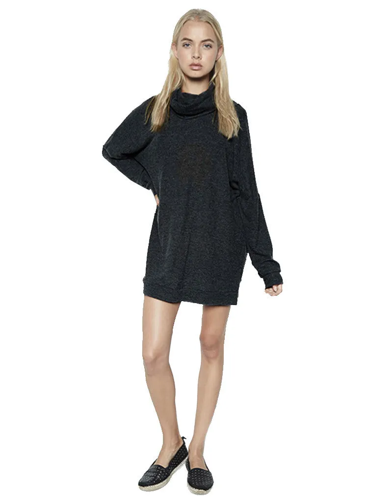 Michael Lauren Vargus L/S Draped Turtleneck Dress in Jet Black