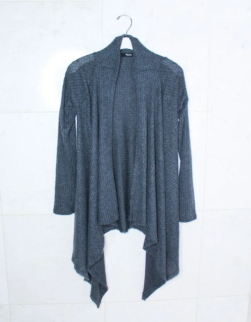 Michael Lauren Vasco Wrap Cardigan in Black Charcoal Waffle