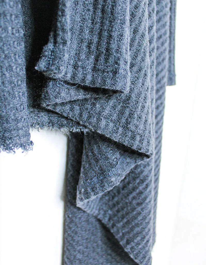 Michael Lauren Vasco Wrap Cardigan in Black Charcoal Waffle