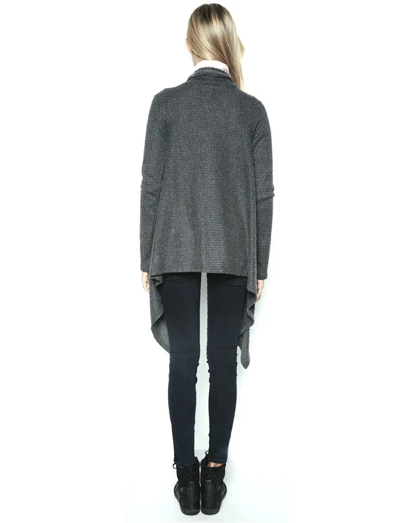 Michael Lauren Vasco Wrap Cardigan in Black Charcoal Waffle