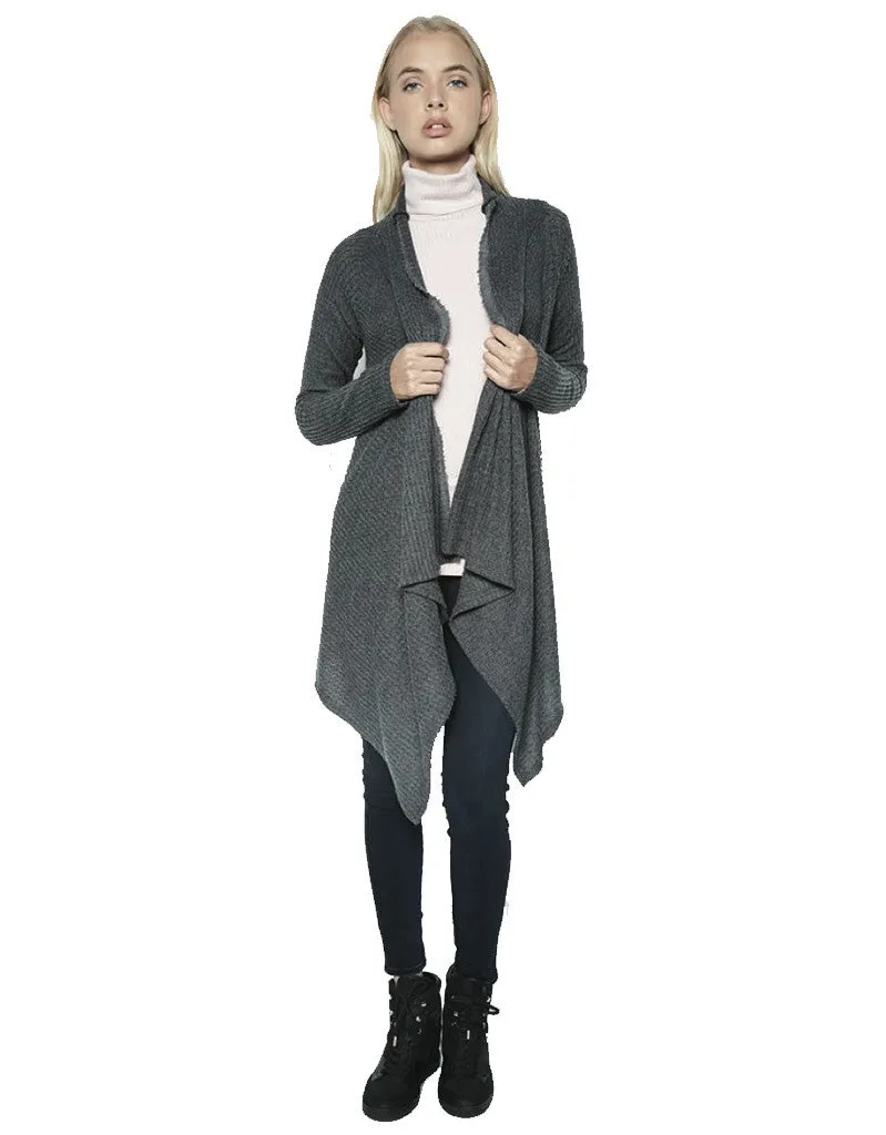 Michael Lauren Vasco Wrap Cardigan in Black Charcoal Waffle