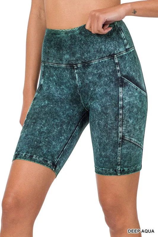 MINERAL WASH WIDE WAISTBAND POCKET SHORTS