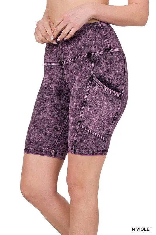 MINERAL WASH WIDE WAISTBAND POCKET SHORTS