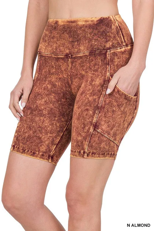 MINERAL WASH WIDE WAISTBAND POCKET SHORTS