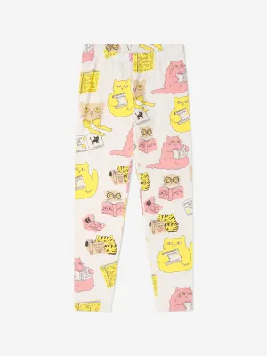 Mini Rodini Girls Organic Cotton Cat Leggings In White