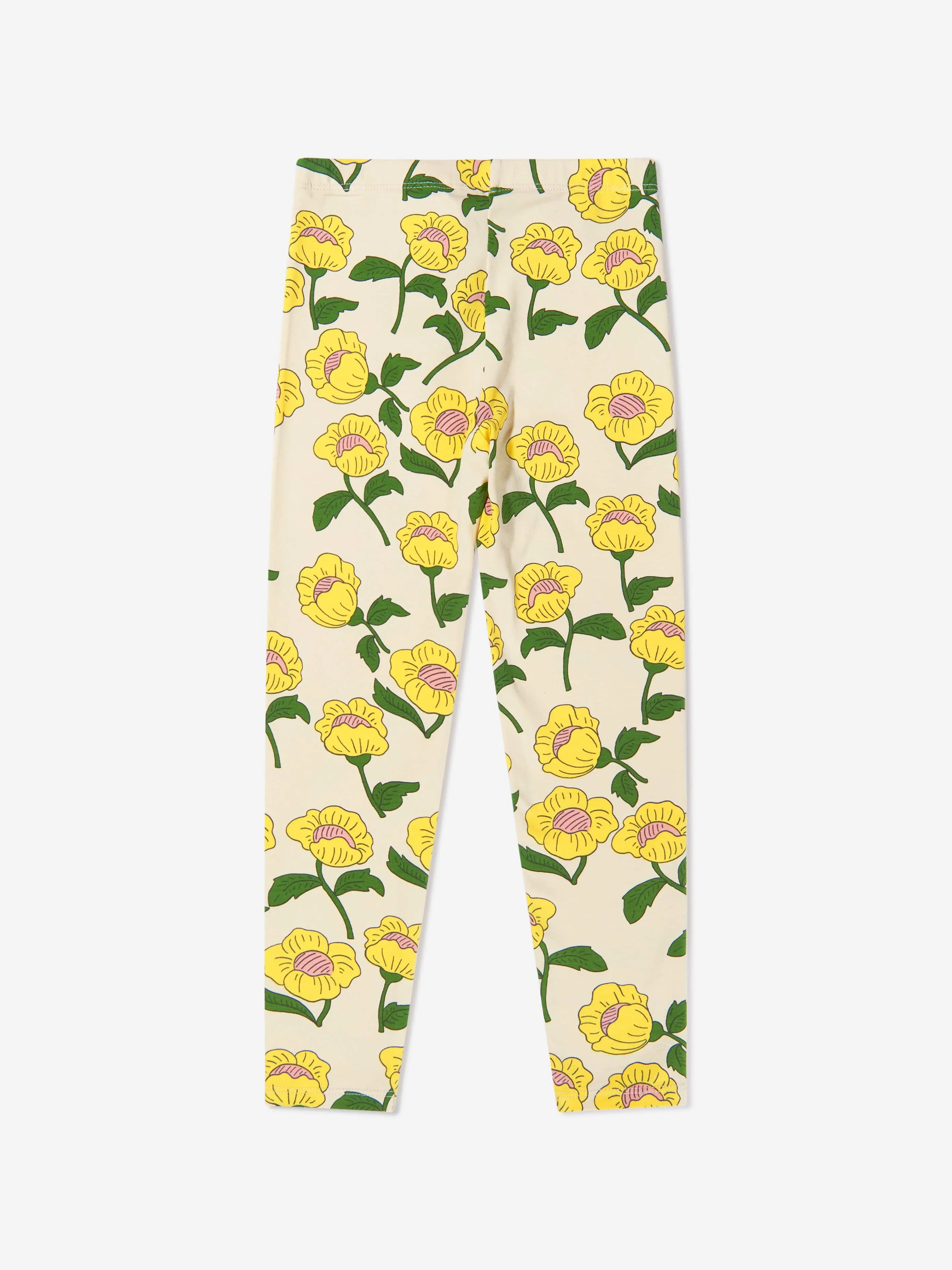 Mini Rodini Girls Organic Cotton Flower Print Leggings In Yellow