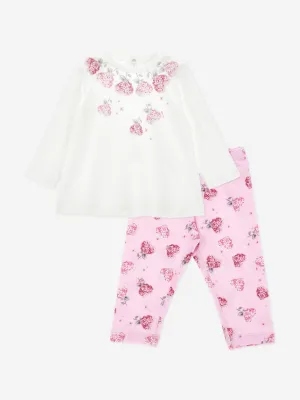 Monnalisa Baby Girls Floral Heart Leggings Set in Pink