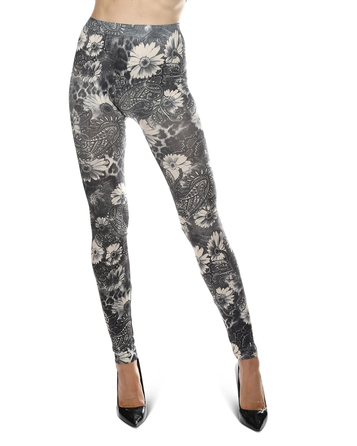 Monochromatic Paisley Floral Leggings