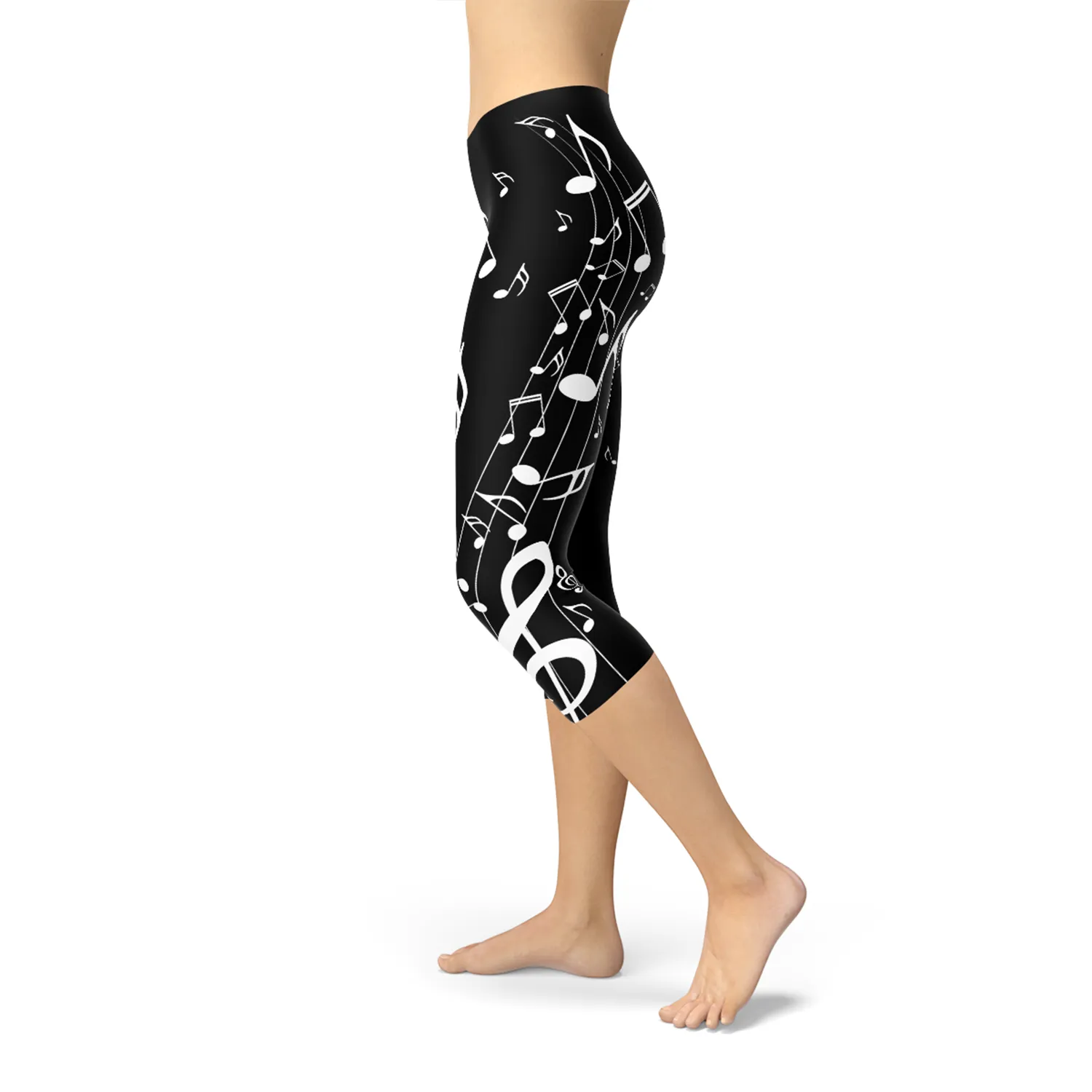 Musical Vibes Women's Black Capri Yoga Leggings