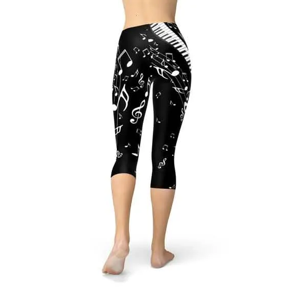 Musical Vibes Women's Black Capri Yoga Leggings