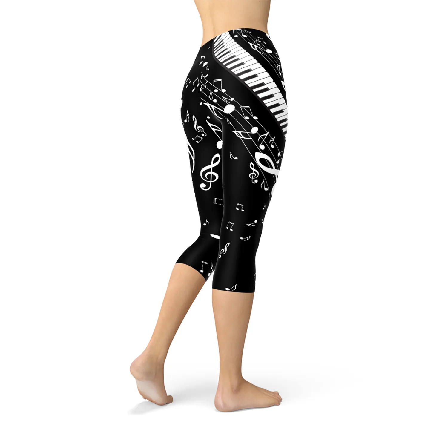 Musical Vibes Women's Black Capri Yoga Leggings