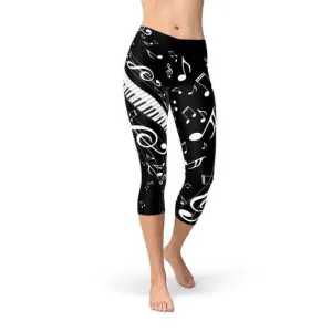 Musical Vibes Women's Black Capri Yoga Leggings