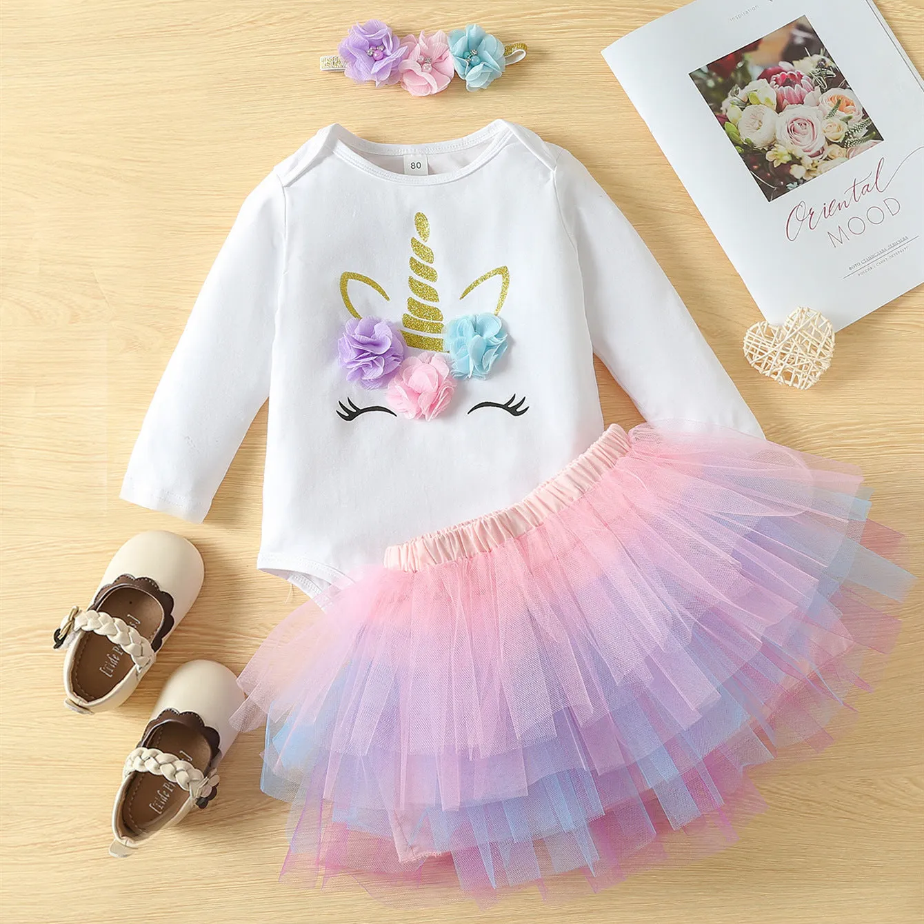 My 1st & 2nd Birthday Baby Girl Long Sleeve Romper Bodysuit Tutu Party Dress and Headwear