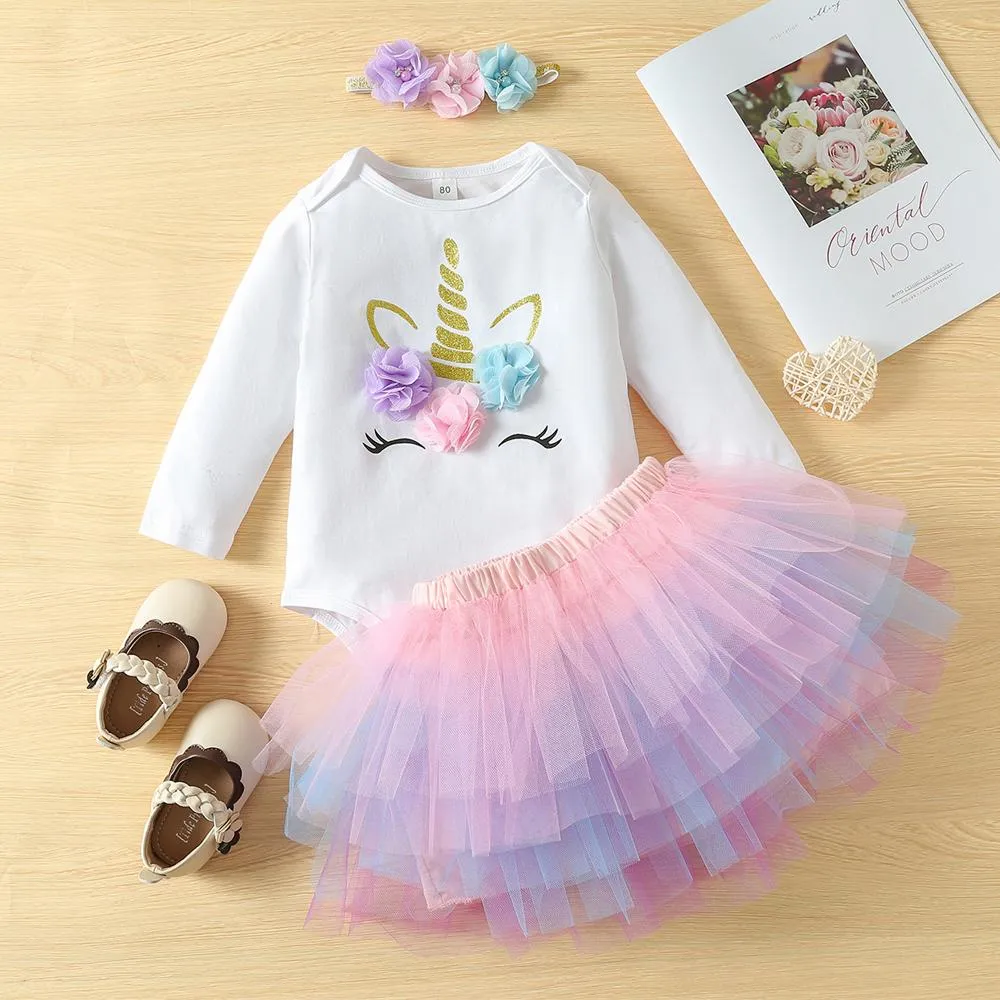 My 1st & 2nd Birthday Baby Girl Long Sleeve Romper Bodysuit Tutu Party Dress and Headwear