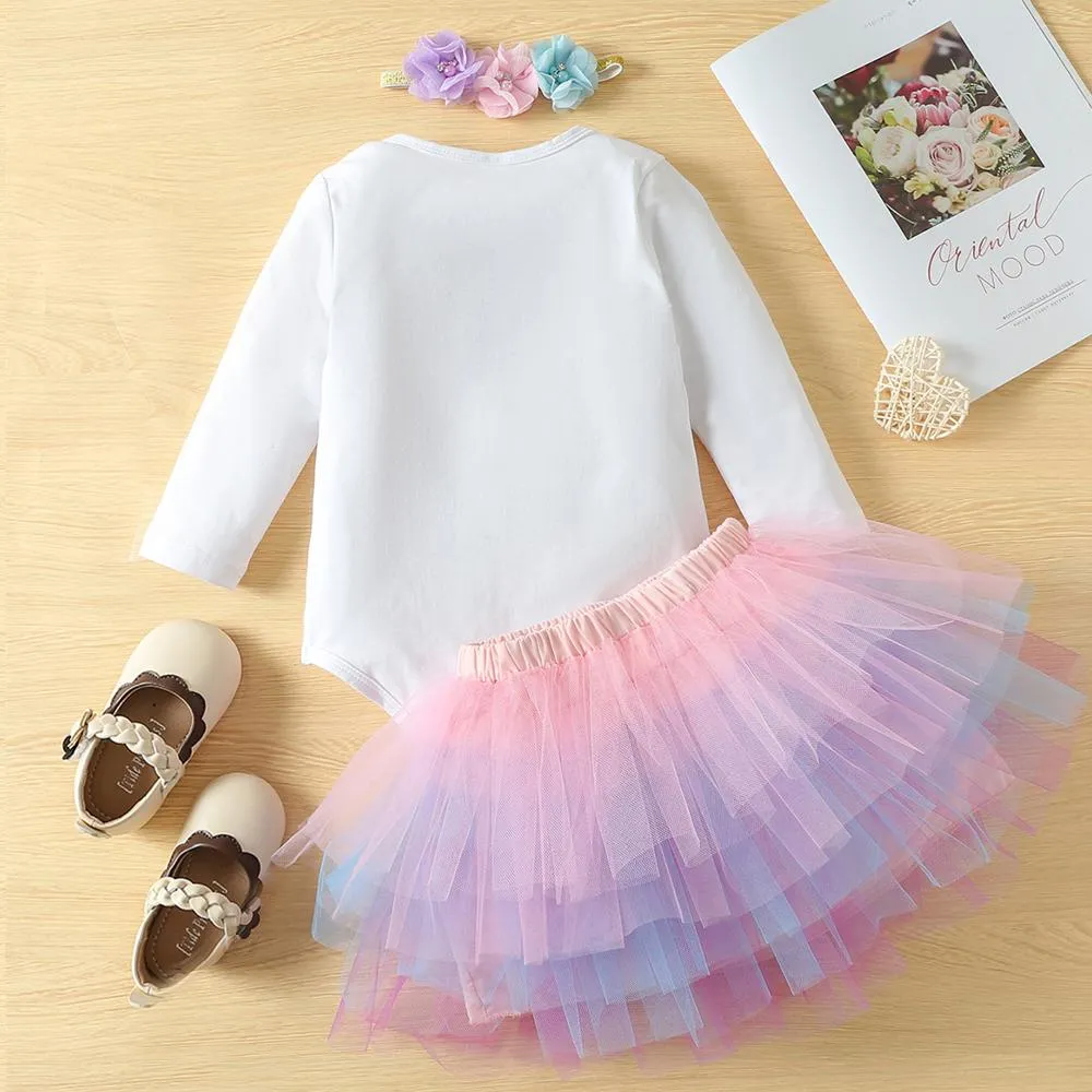 My 1st & 2nd Birthday Baby Girl Long Sleeve Romper Bodysuit Tutu Party Dress and Headwear