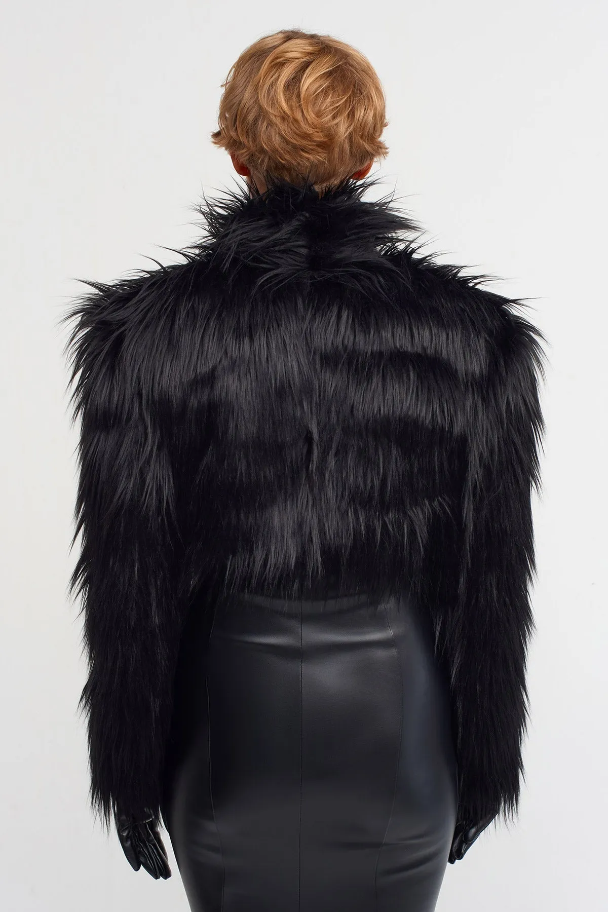 Nu Faux Fur Crop Jacket Black