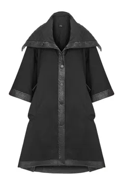 Nu Quilted Detail Poncho  Black