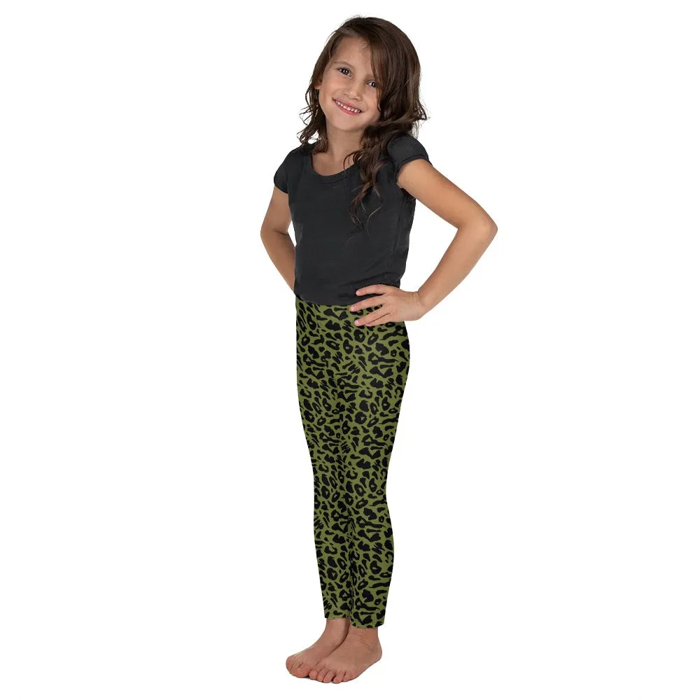 Olive Green Leopard Skin Kid's Leggings