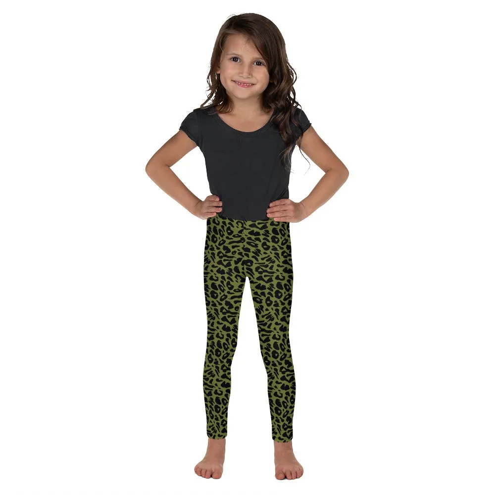 Olive Green Leopard Skin Kid's Leggings