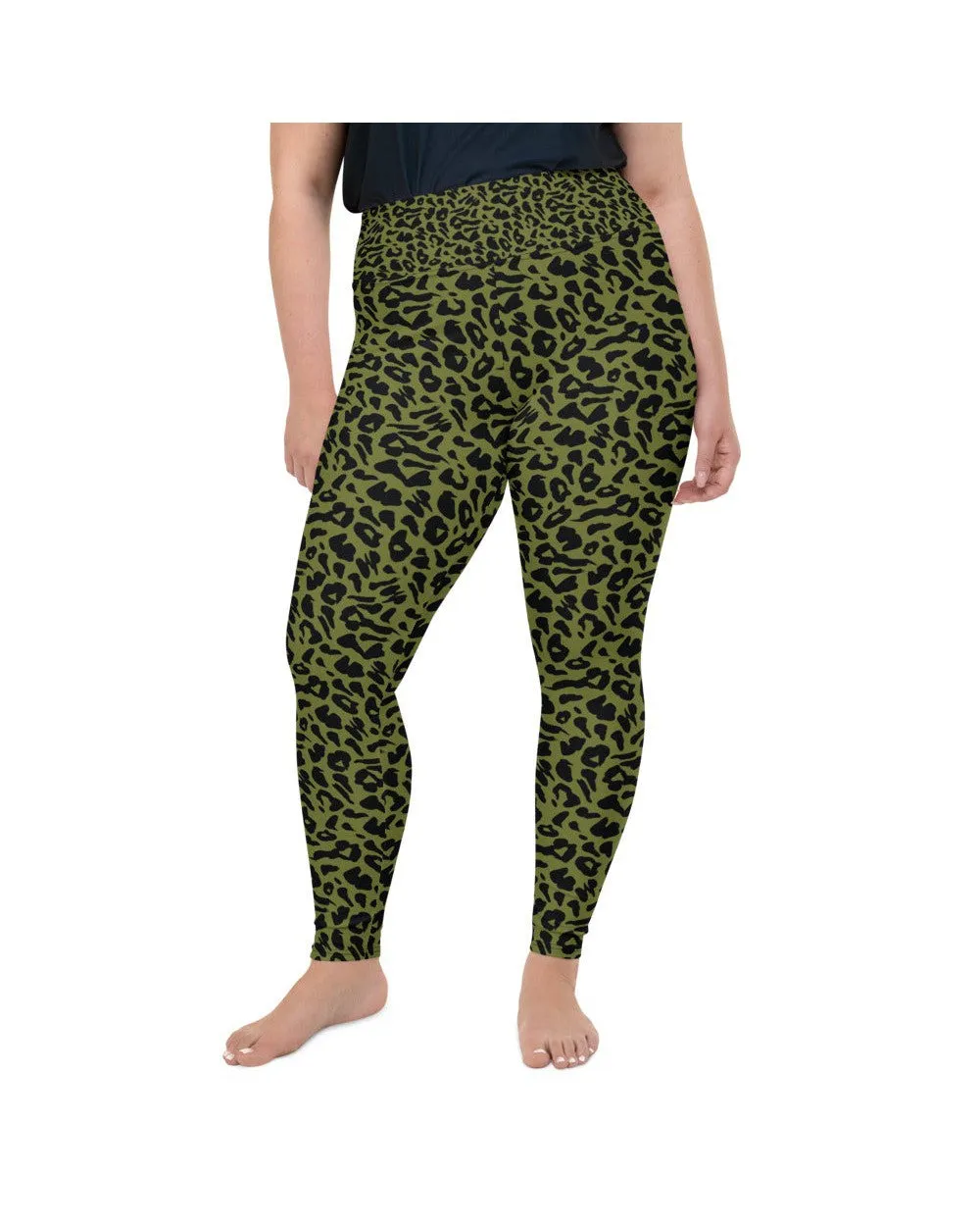 Olive Green Leopard Skin Plus Size Leggings