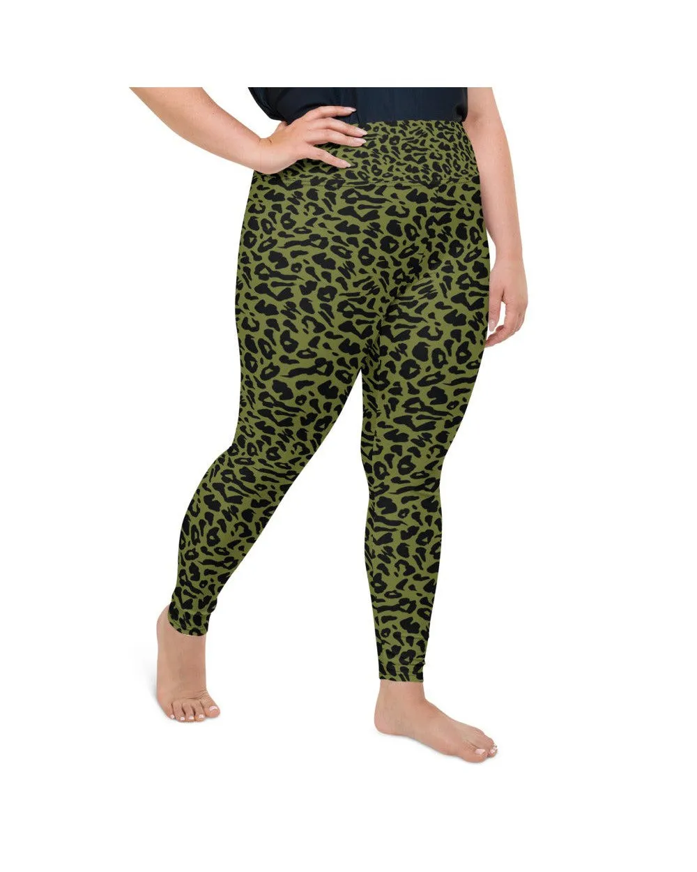 Olive Green Leopard Skin Plus Size Leggings