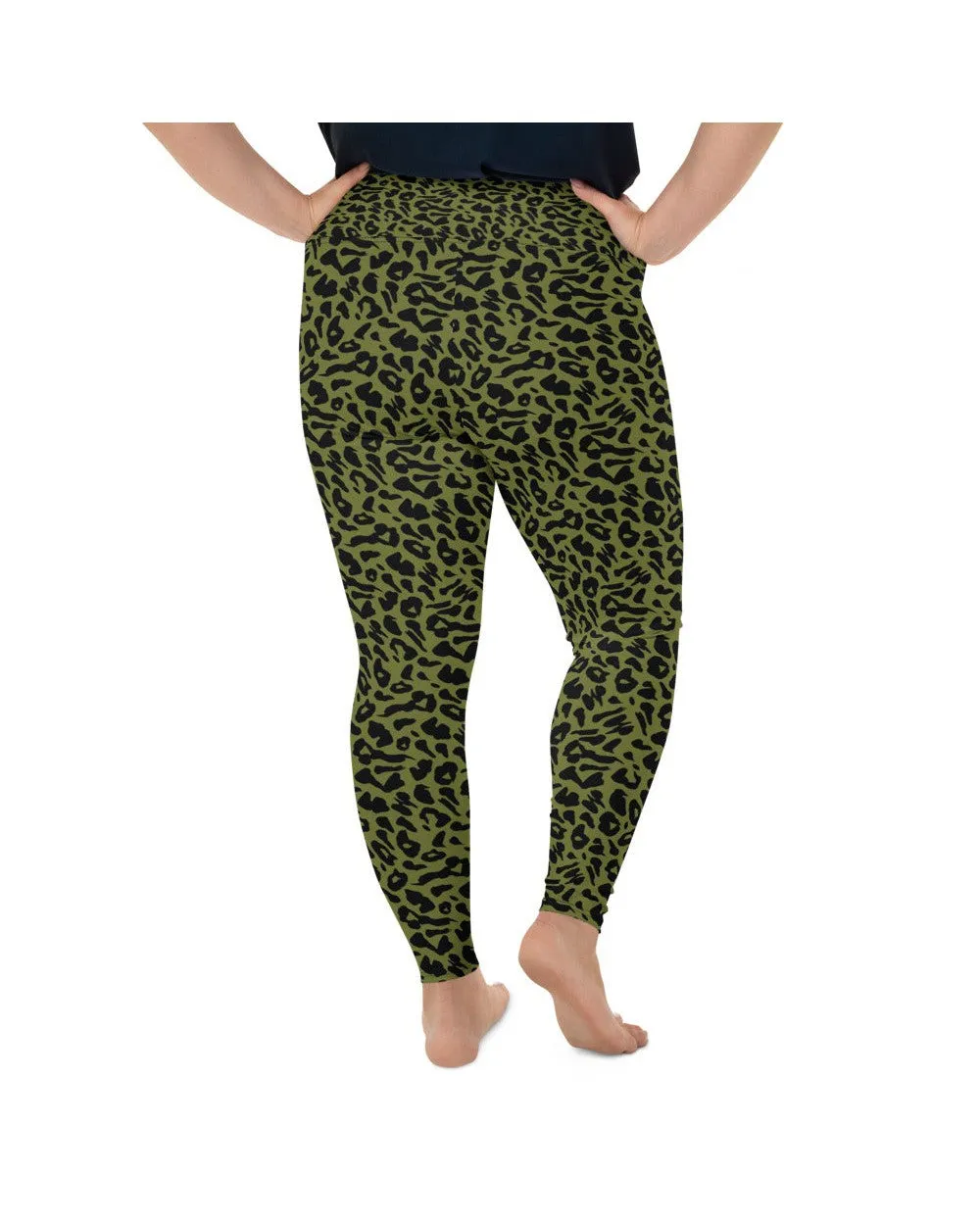 Olive Green Leopard Skin Plus Size Leggings