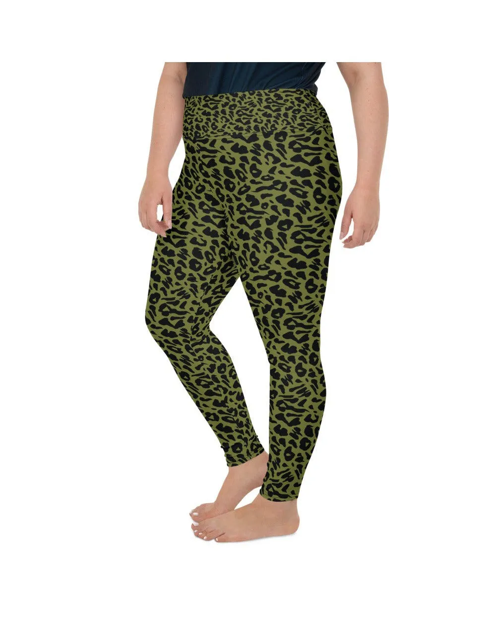 Olive Green Leopard Skin Plus Size Leggings