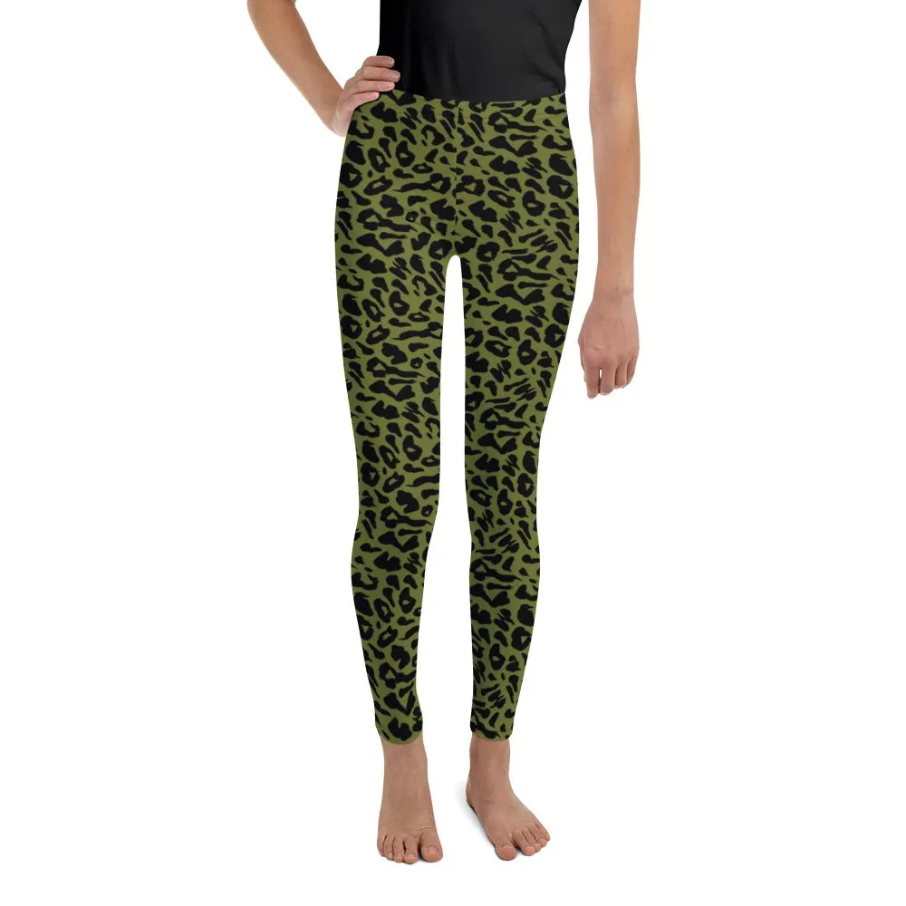 Olive Green Leopard Skin Youth Leggings