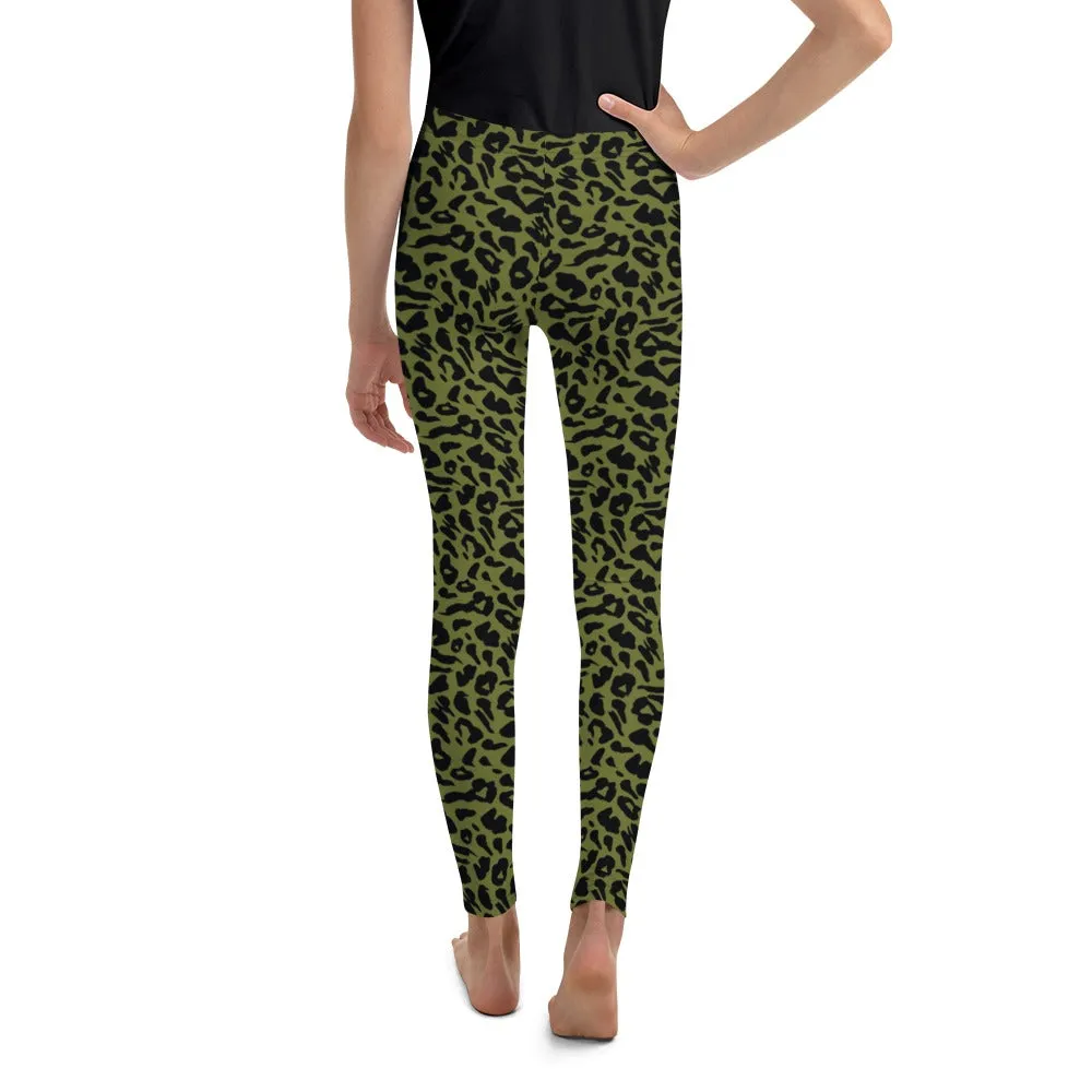 Olive Green Leopard Skin Youth Leggings