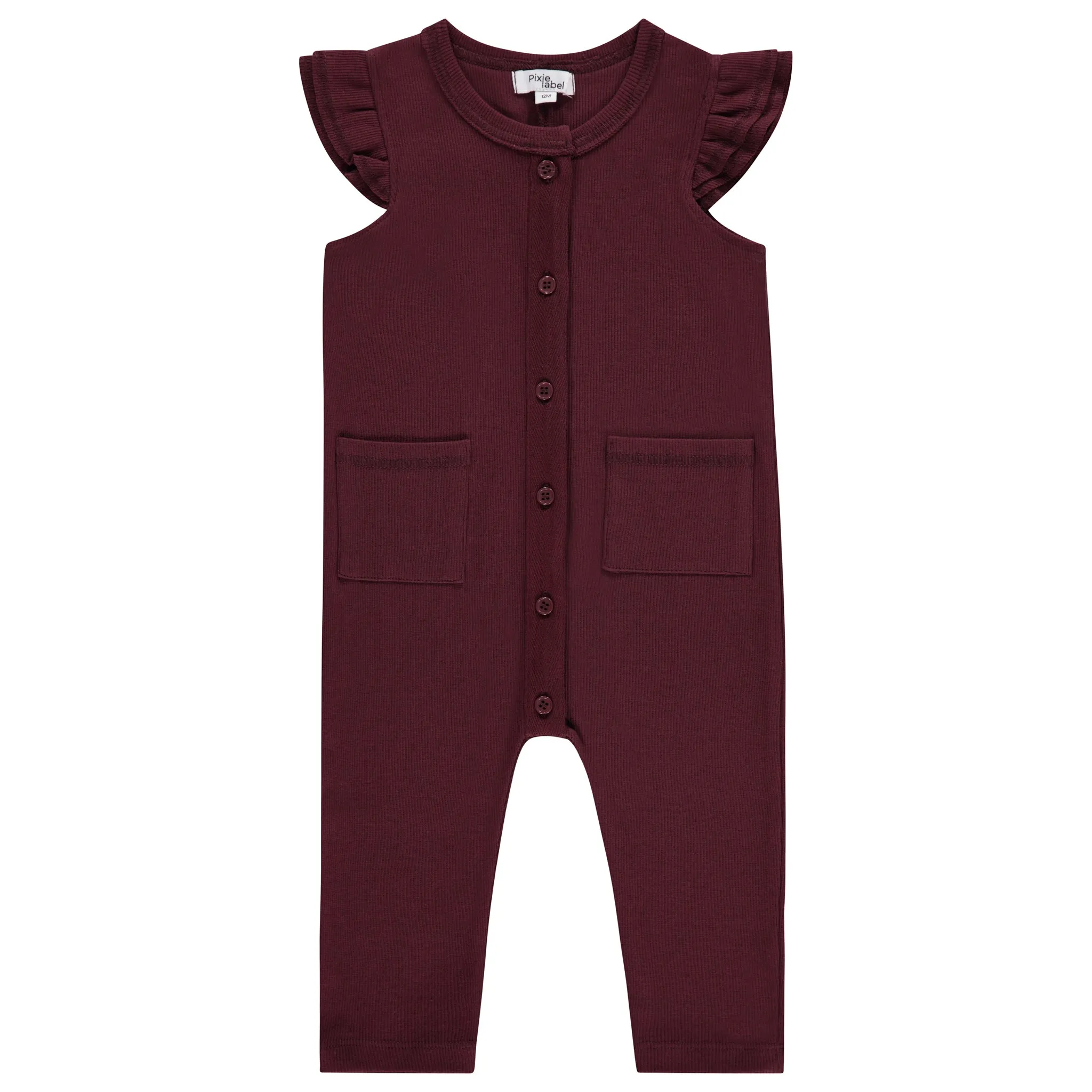 one piece flatlock stitch ruffle romper - wine