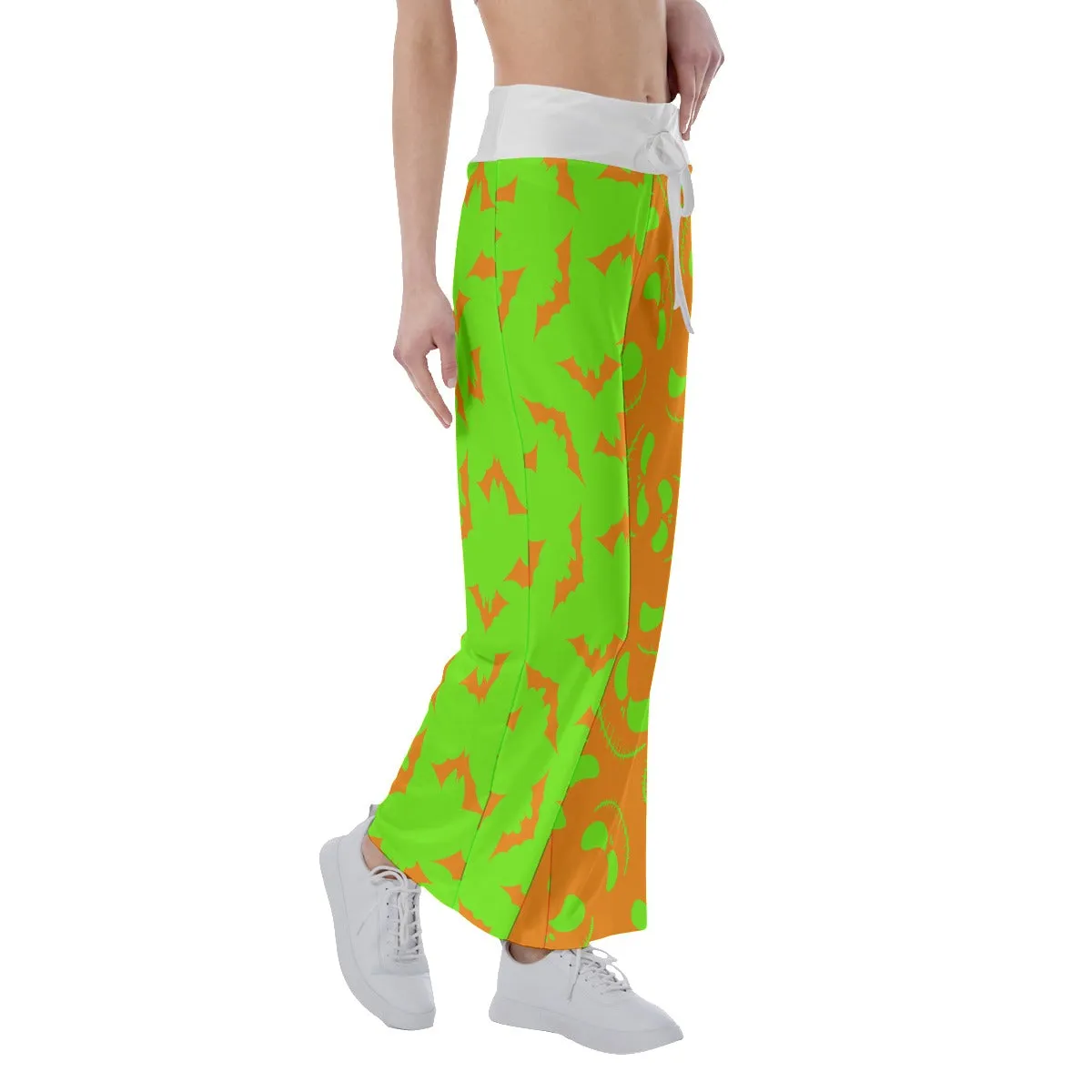 Orange Green Halloween Skull Nightmare Women's High-waisted Wide Leg Pants